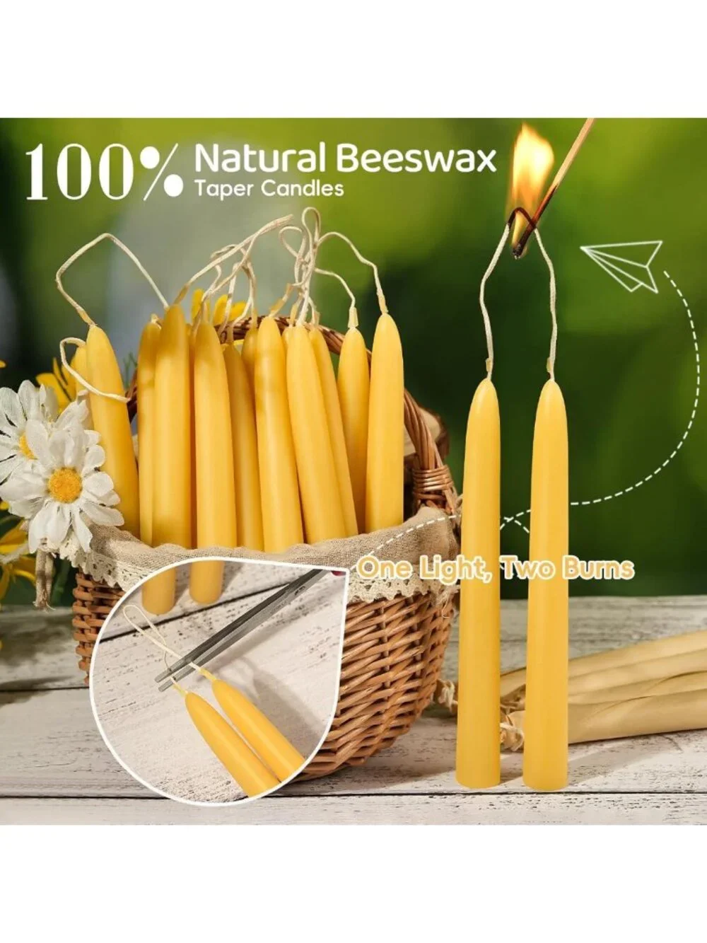 100% Natural Beeswax Taper Candles - 10 Inch, 30 Pack, Non-Toxic, Long-Lasting
